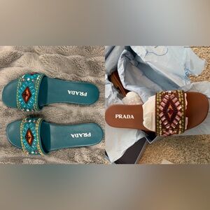 Prada evil eye jeweled slides blue or brown